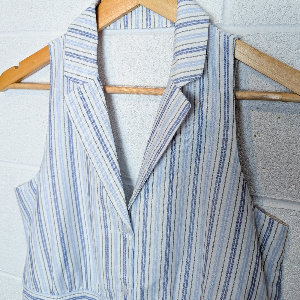 NWT Simply Noelle Halter Summer Dress With Straps Blue White Stripe Pockets Midi - Picture 12 of 13